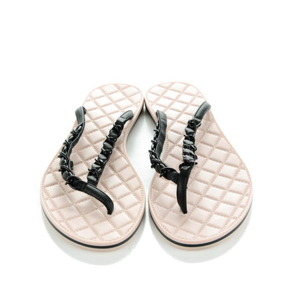 Chanel Lambskin Chain CC Thong Sandals 35.5 Black Light Pink 2 of 9