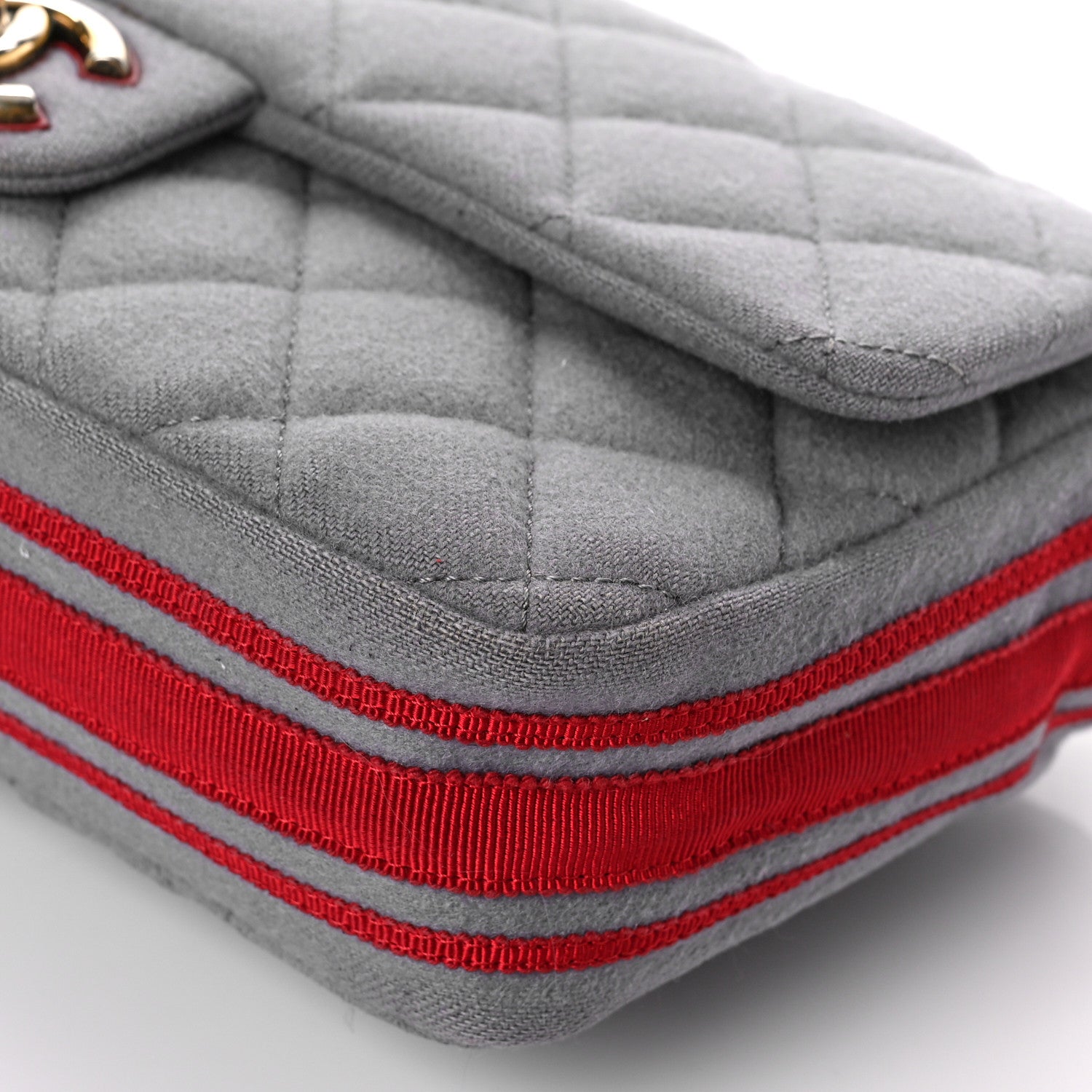 Chanel Wool Felt Grosgrain Quilted Medium CC Eyelet Flap Grey 9 of 12