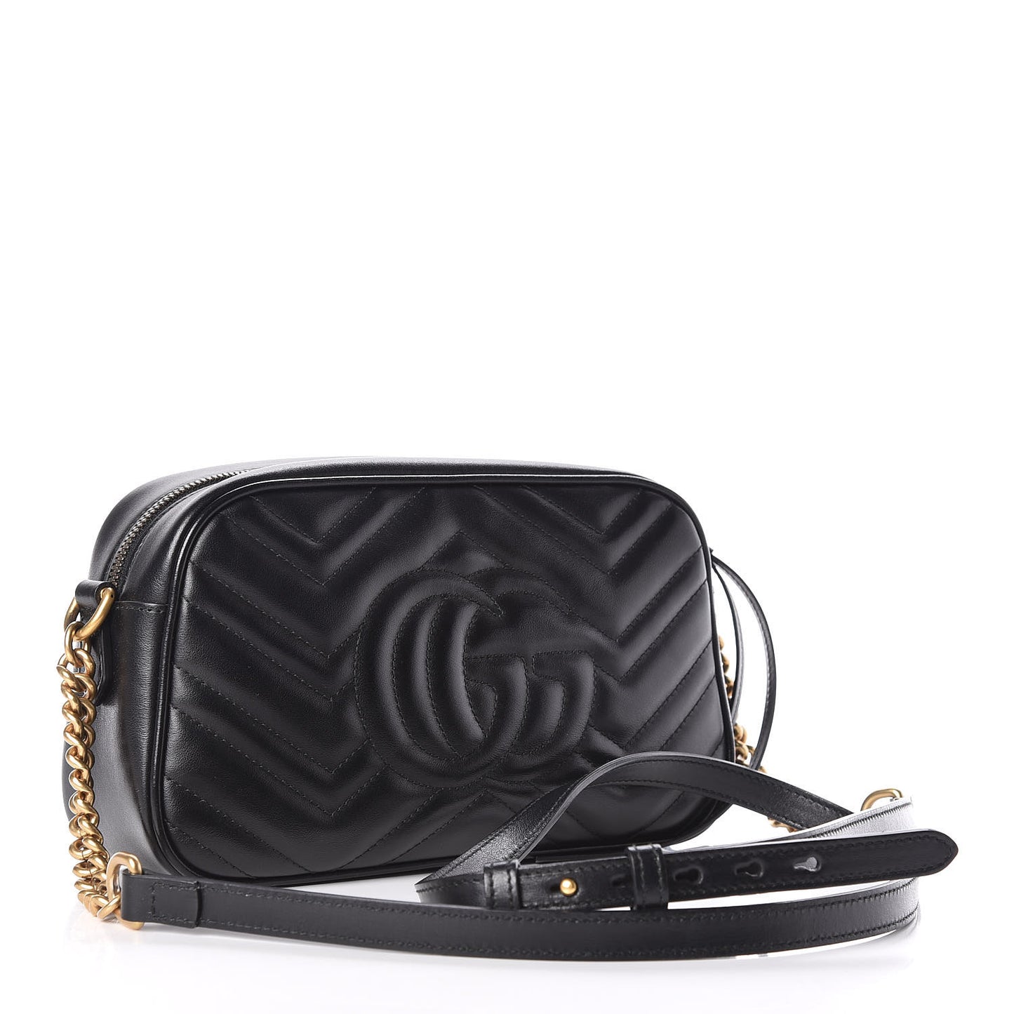 Calfskin Matelasse Small GG Marmont Chain Shoulder Bag Black