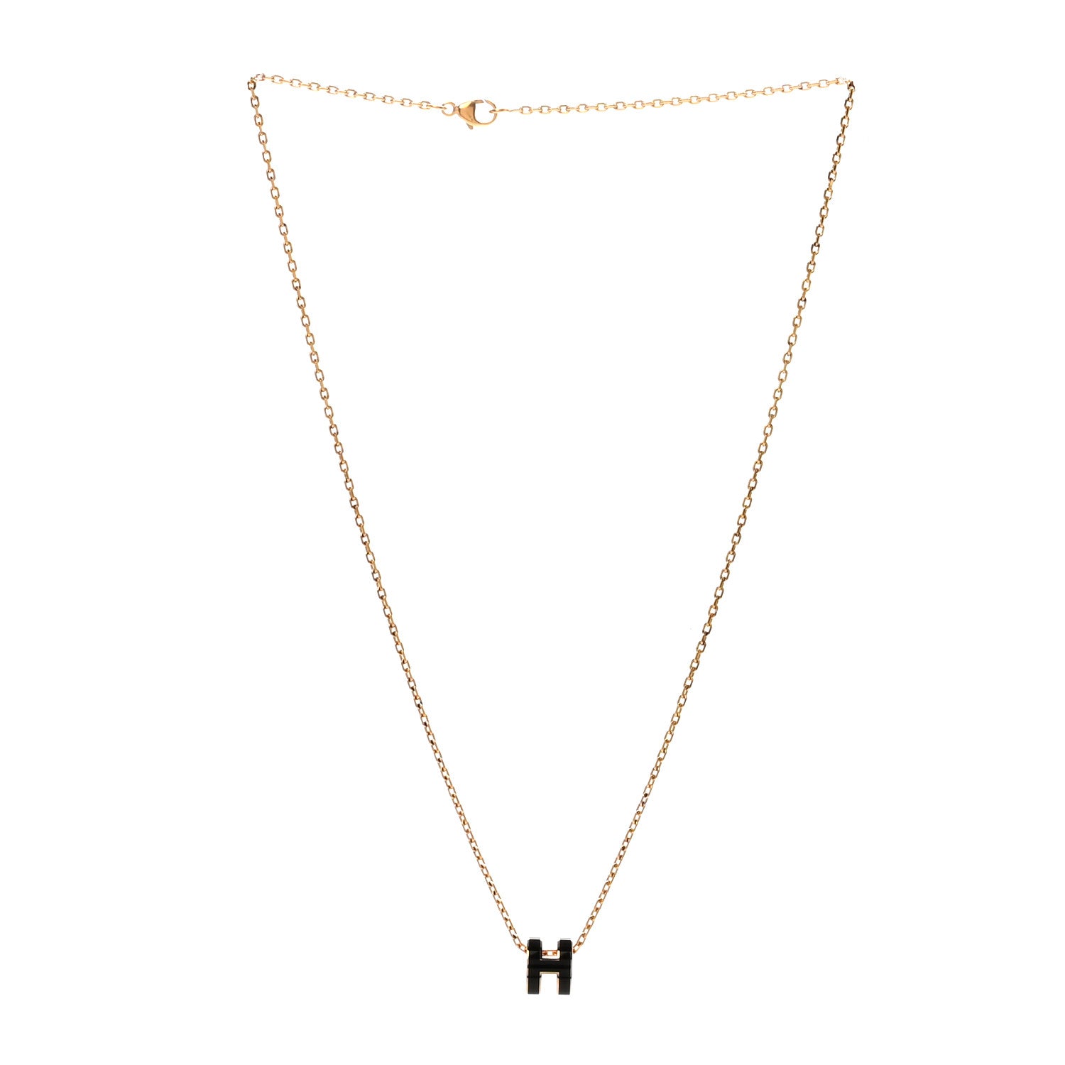 Hermes Lacquered Gold Mini Pop H Pendant Necklace Black 3 of 6