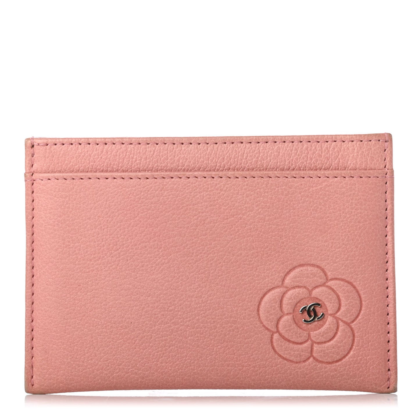 Goatskin Camellia Embossed Card Holder Pink