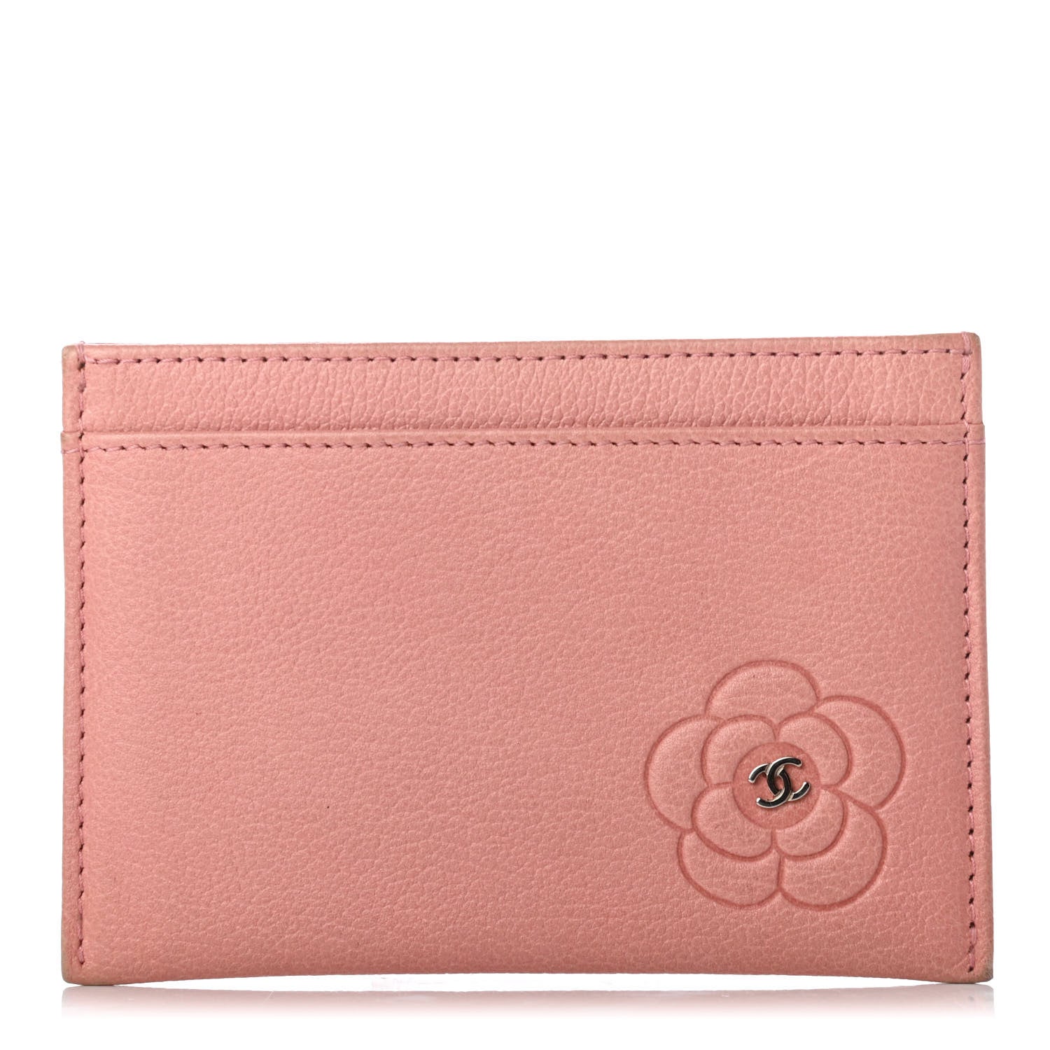 Chanel Goatskin Camellia Embossed Card Holder Pink 1 of 12