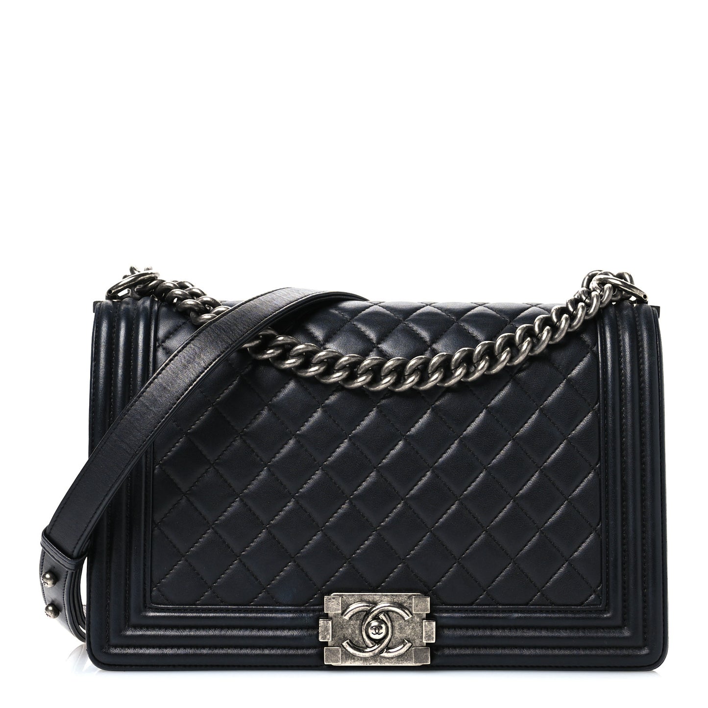 Lambskin Quilted New Medium Boy Flap Black