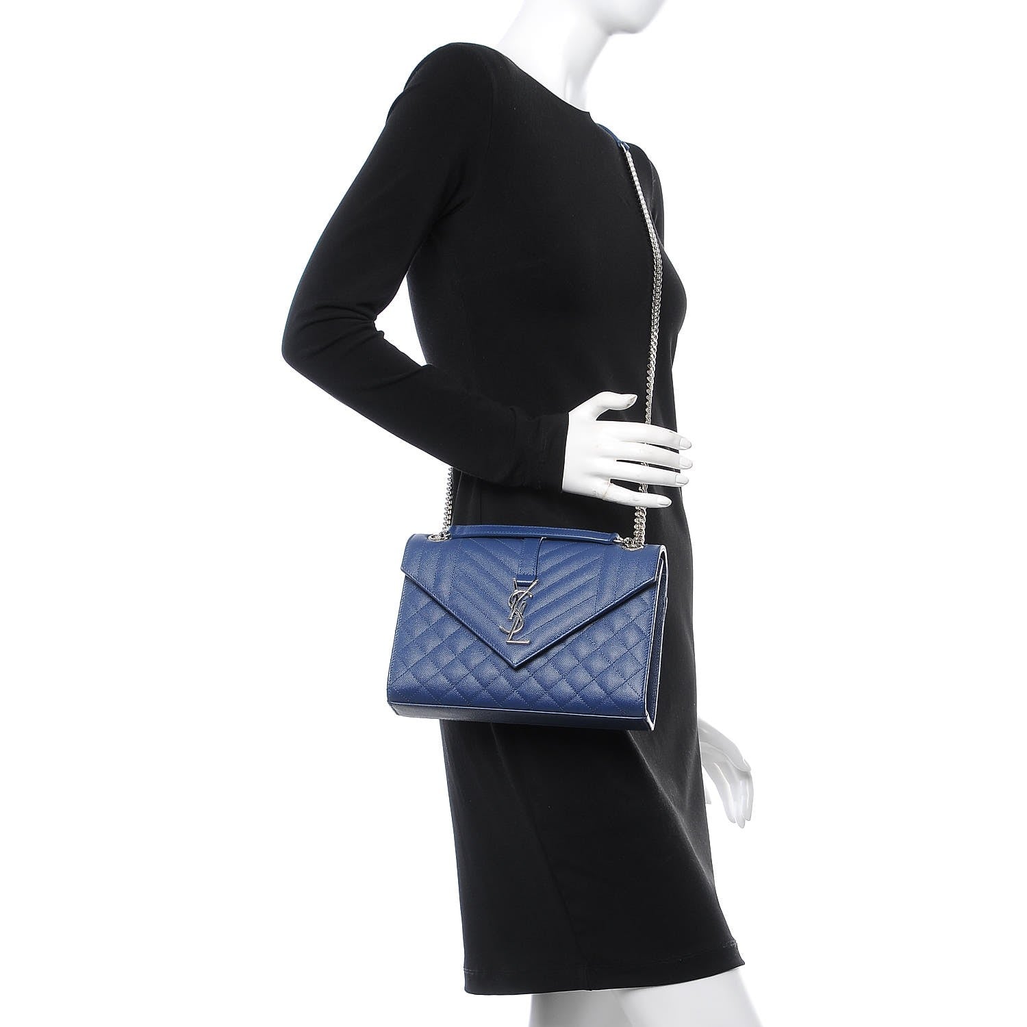 Saint Laurent Grain De Poudre Textured Mixed Matelasse Triquilt Medium Monogram Satchel Denim 2 of 9