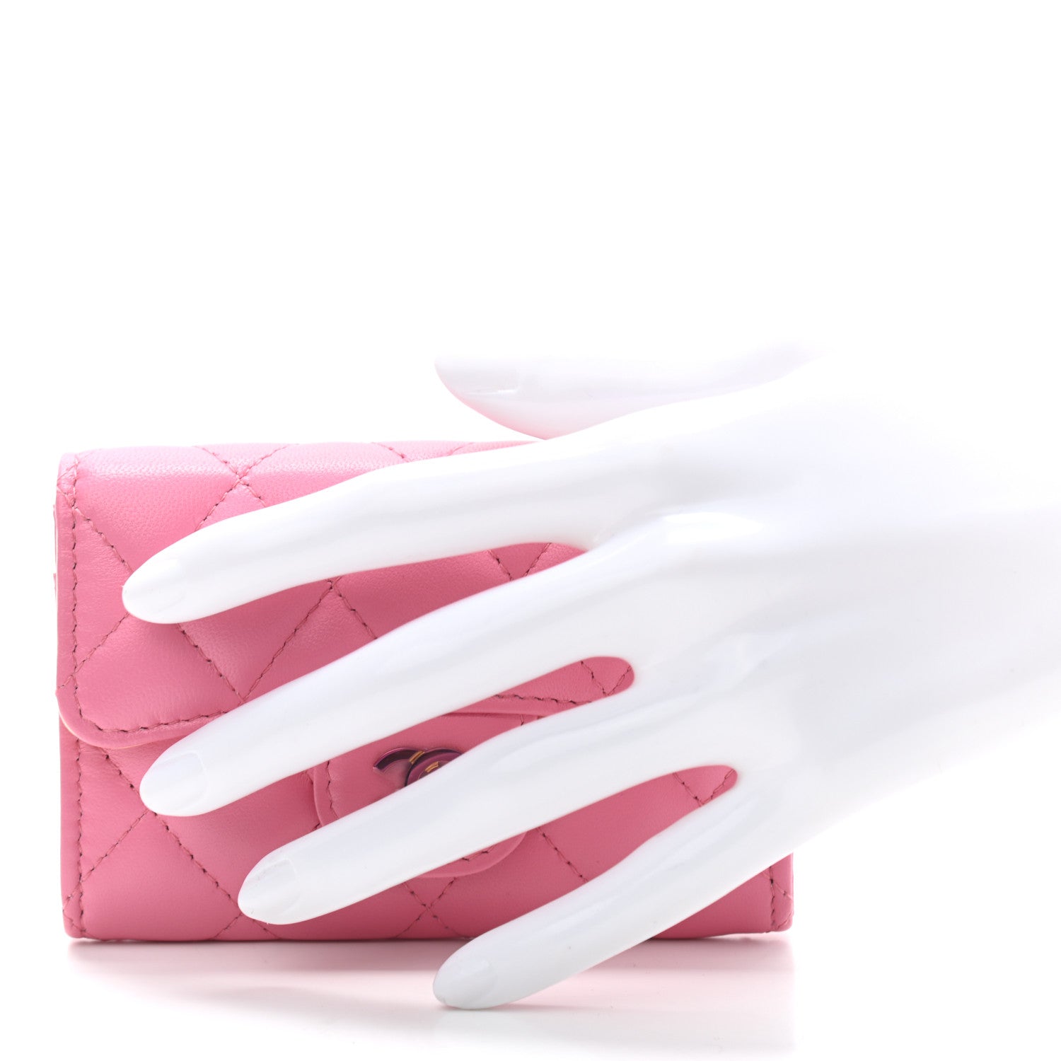 Chanel Lambskin Quilted Flap Card Holder Wallet Pink Yellow 2 of 10