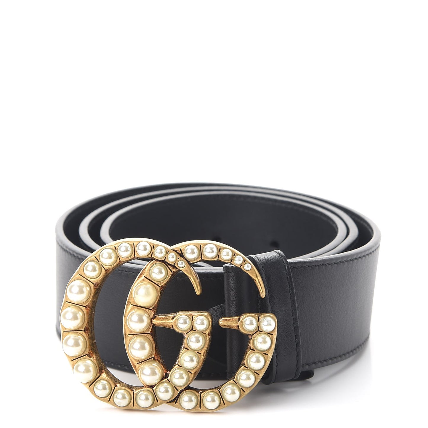 Moon Calfskin Pearl Double G 40mm Belt 90 36 Black Cream