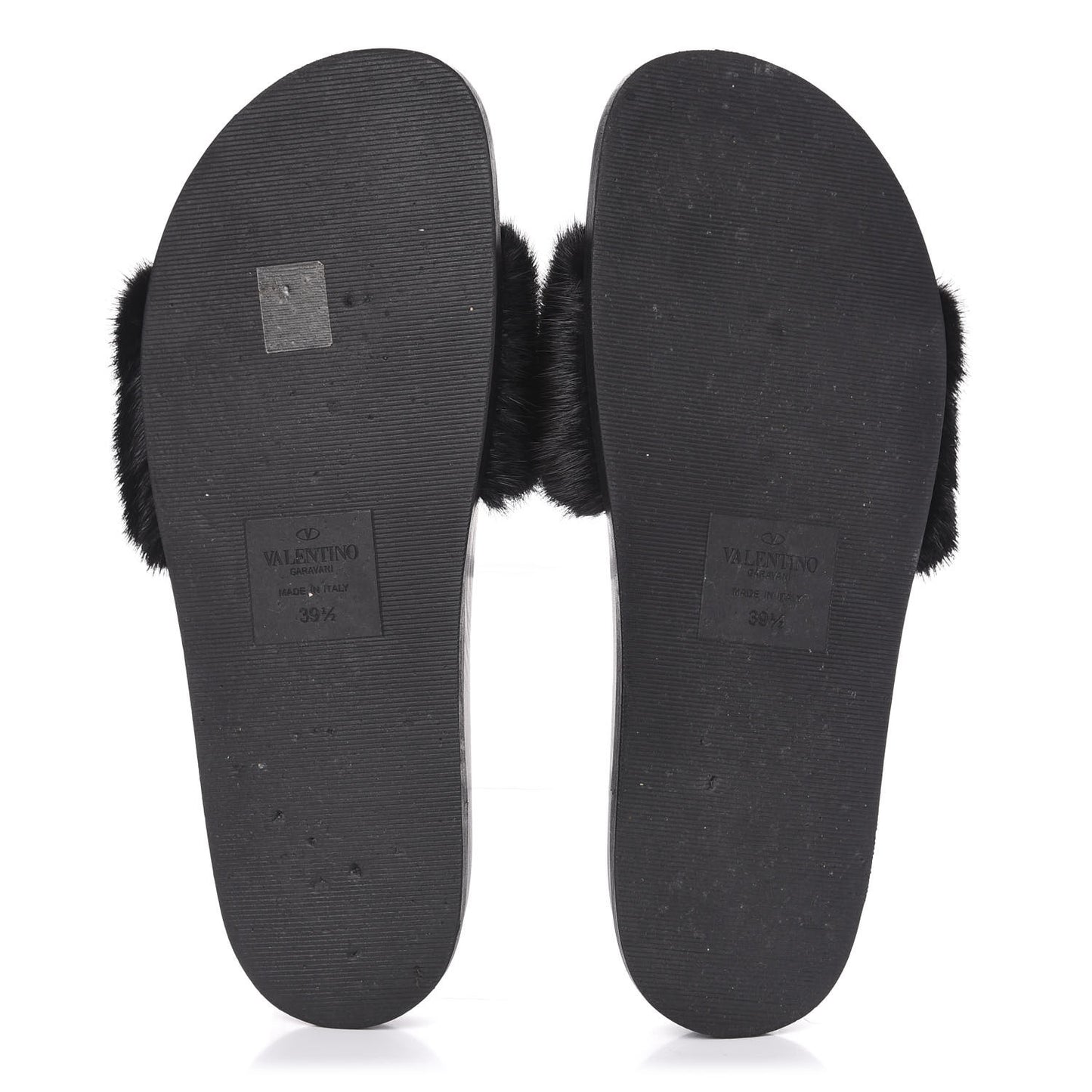 Mink Fur Rockstud Slide Sandals 39.5 Black