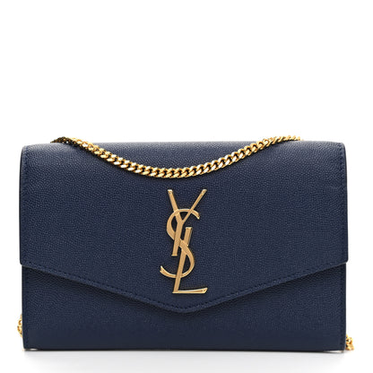 Saint Laurent Grain De Poudre Uptown Chain Wallet Charron Blue 3 of 9