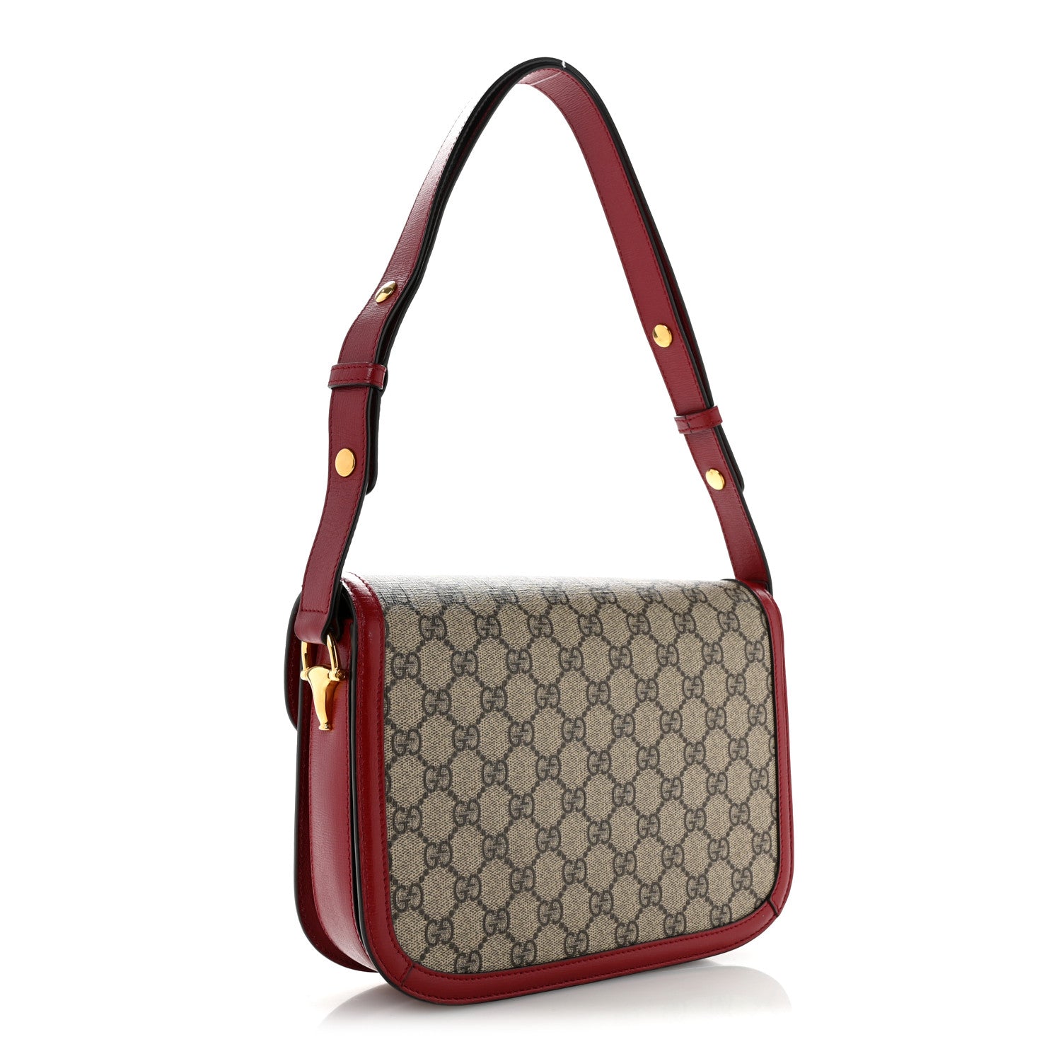 Gucci GG Supreme Monogram Azalea Calfskin Horsebit 1955 Shoulder Bag Beige Ebony New Cherry Red 3 of 12
