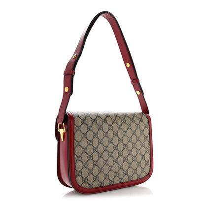Gucci GG Supreme Monogram Azalea Calfskin Horsebit 1955 Shoulder Bag Beige Ebony New Cherry Red 3 of 12