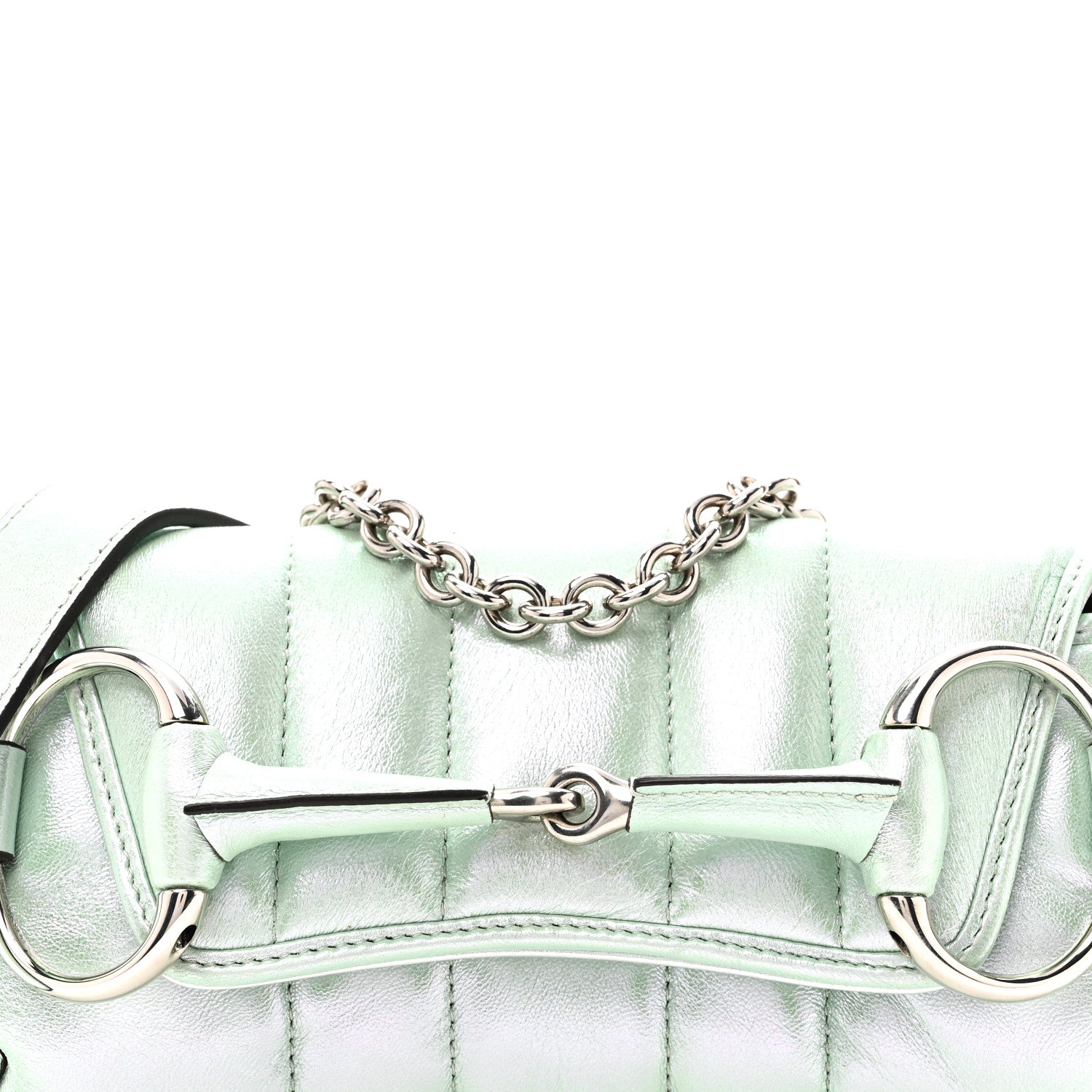 Gucci Iridescent Nappa Vertical Matelasse Small Maxi Horsebit Chain Shoulder Bag Iridescent Salvy Green 7 of 9