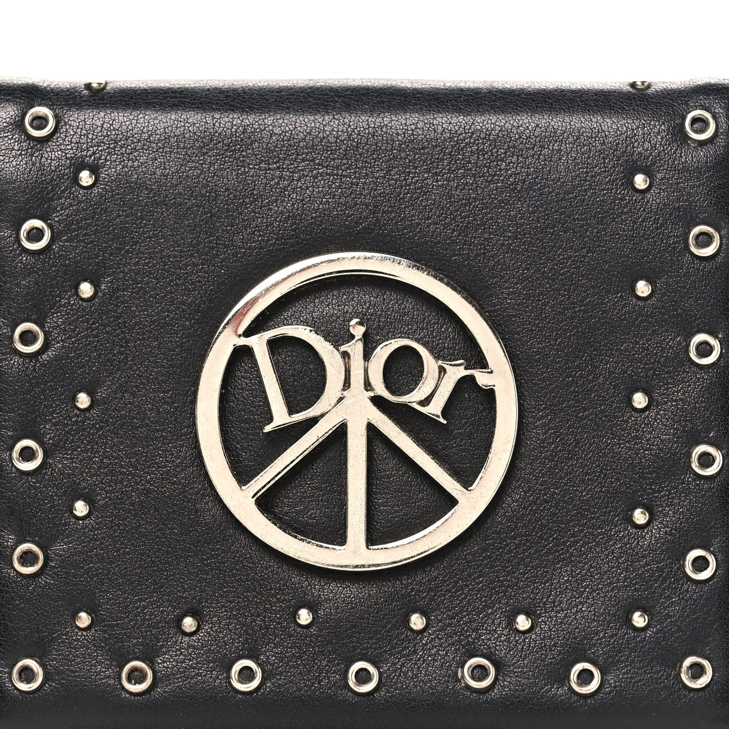 Calfskin Studded Peace Compact Wallet Black