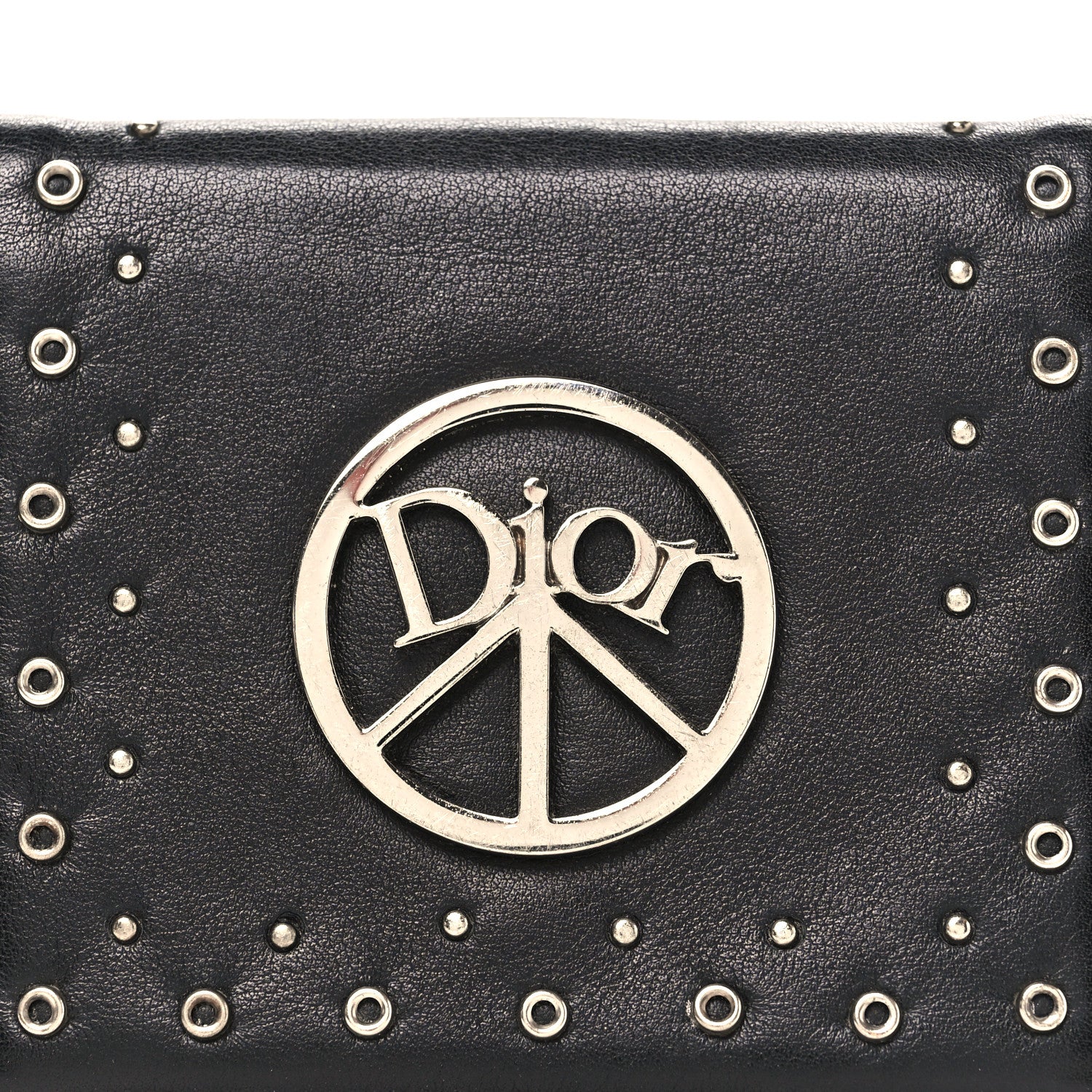 Christian Dior Calfskin Studded Peace Compact Wallet Black 8 of 8