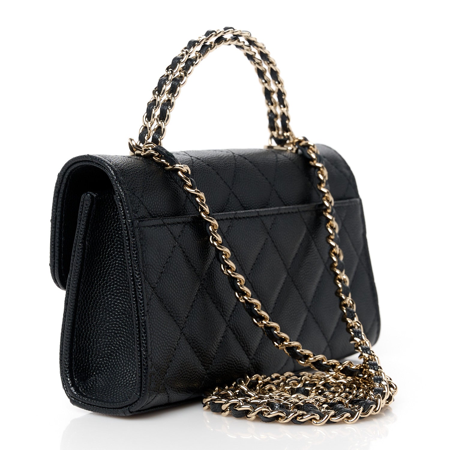 Chanel Caviar Quilted Chain Match Top Handle Phone Holder With Chain Black 3 of 10