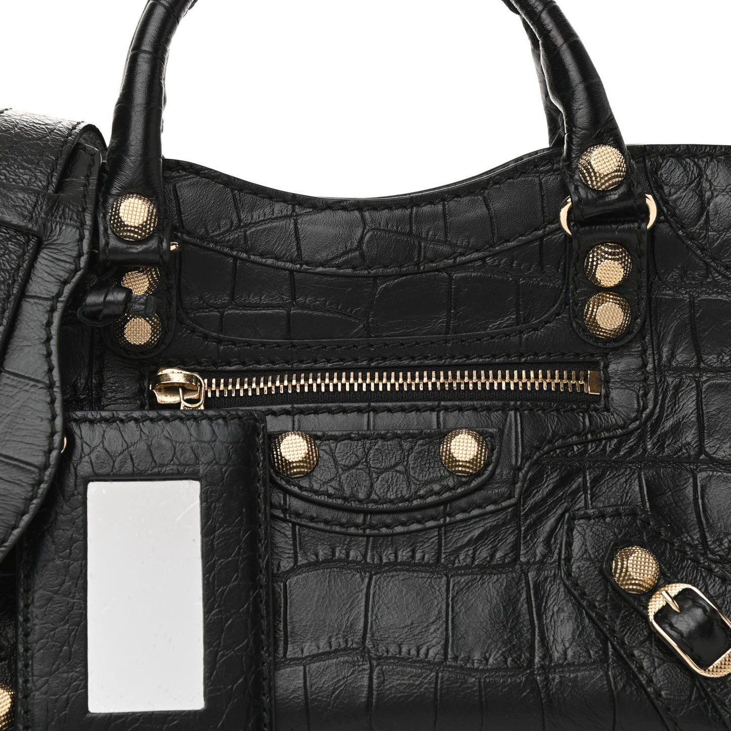 Calfskin Crocodile Embossed Giant 12 Gold Hardware Mini City Black