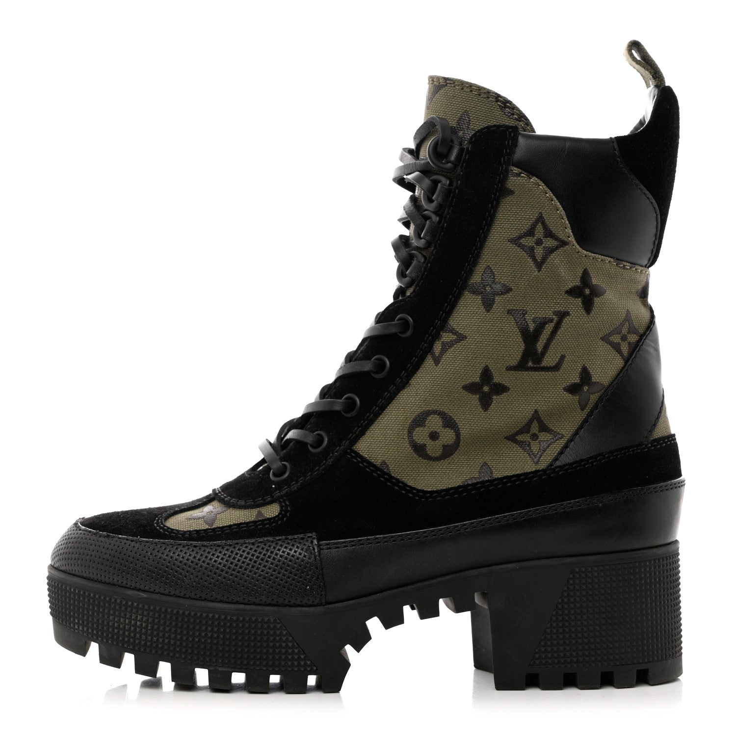 Louis Vuitton Suede Monogram Laureate Platform Desert Boots 38 Kaki Black 1 of 10