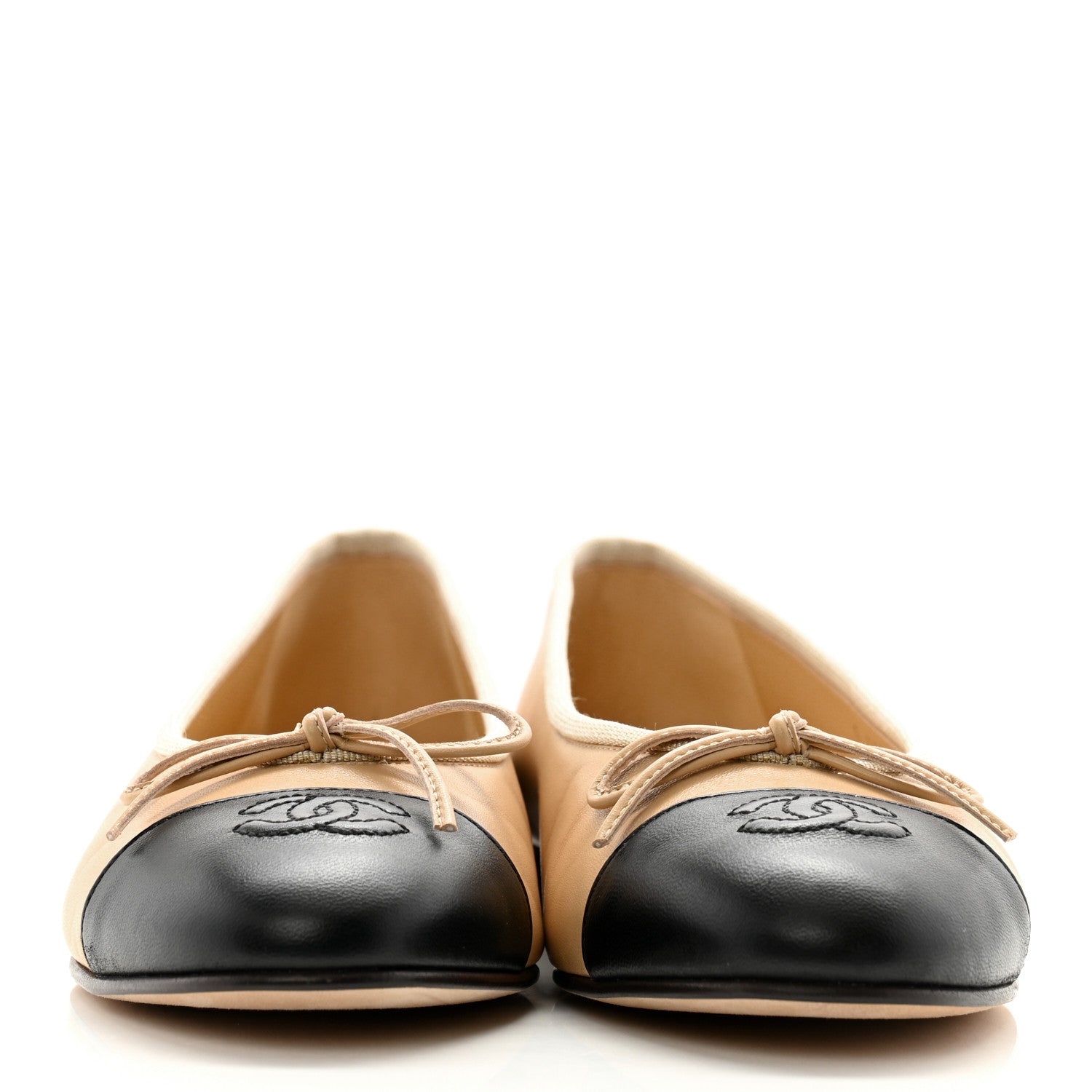 Chanel Lambskin Cap Toe CC Ballerina Flats 38 Beige Black 2 of 9
