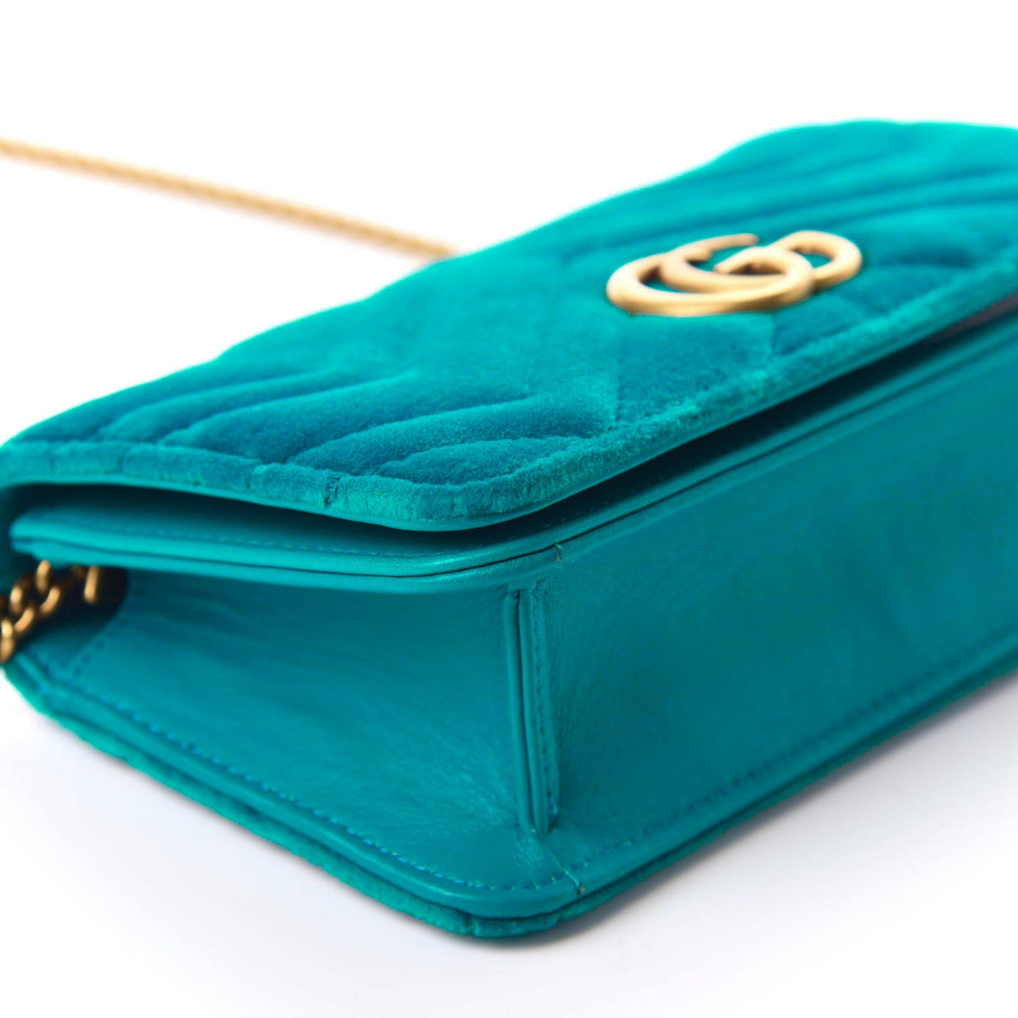 Velvet Matelasse GG Marmont Mini Bag Pavone Cyan