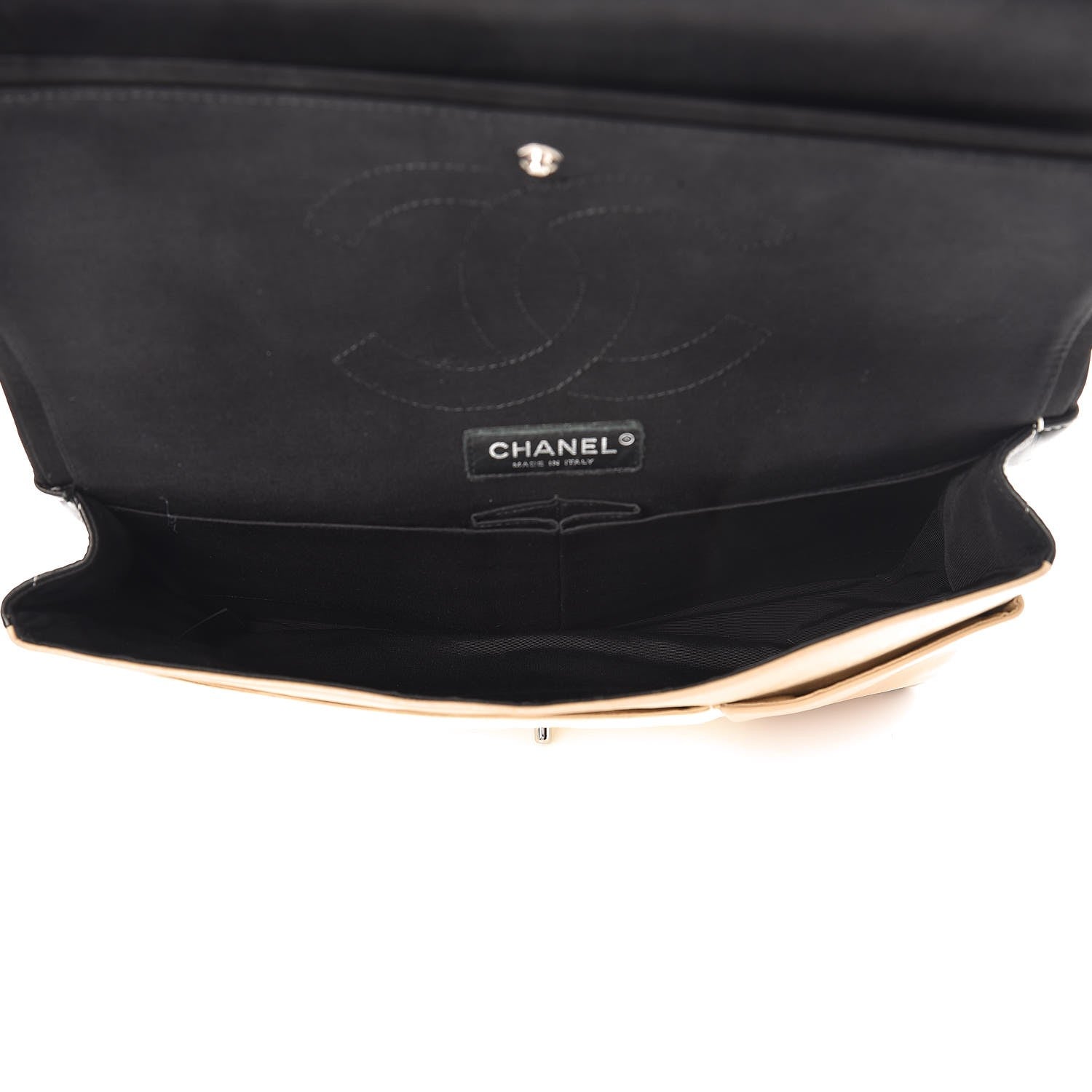 Chanel Lambskin Quilted Colorblock Jumbo Double Flap Black White Beige 8 of 18