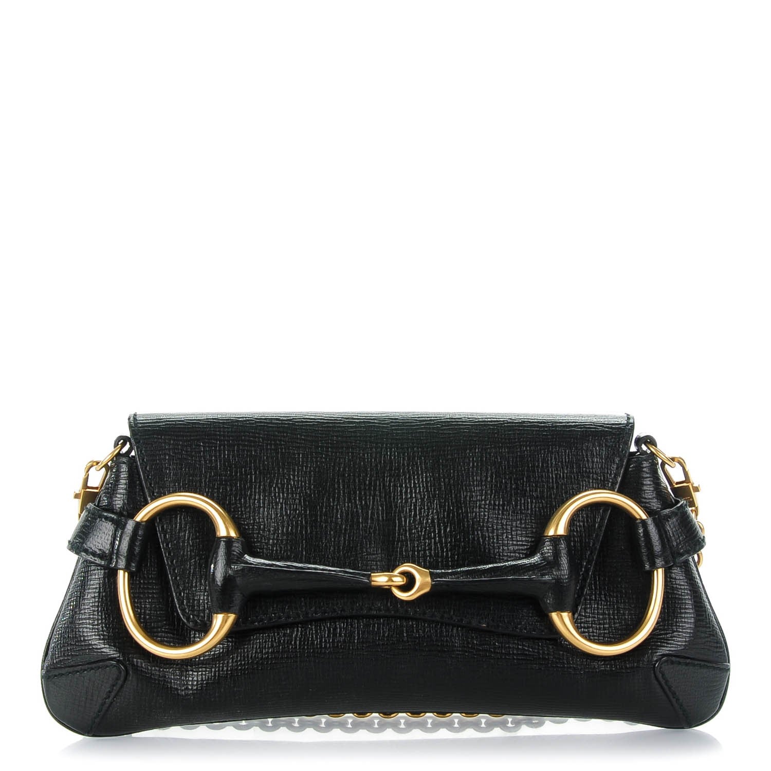Gucci Textured Calfskin Horsebit Chain Clutch Black 1 of 7