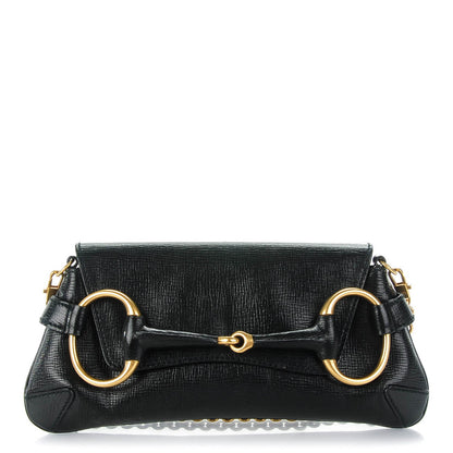 Gucci Textured Calfskin Horsebit Chain Clutch Black 1 of 7