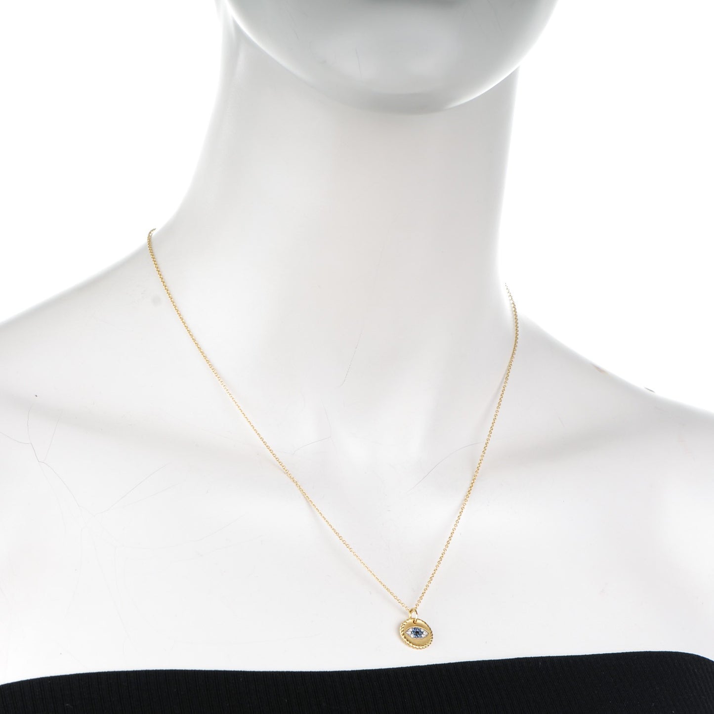 18K Yellow Gold Blue Sapphire Diamond Evil Eye Necklace