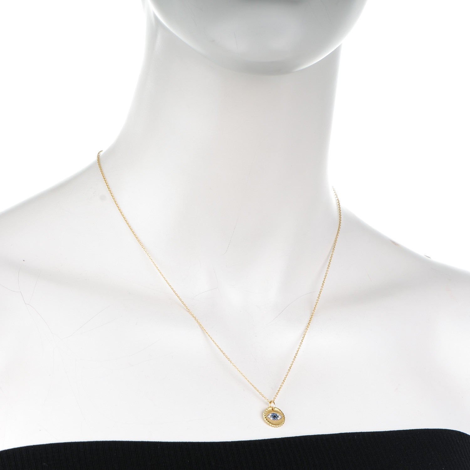 David Yurman 18K Yellow Gold Blue Sapphire Diamond Evil Eye Necklace 2 of 6
