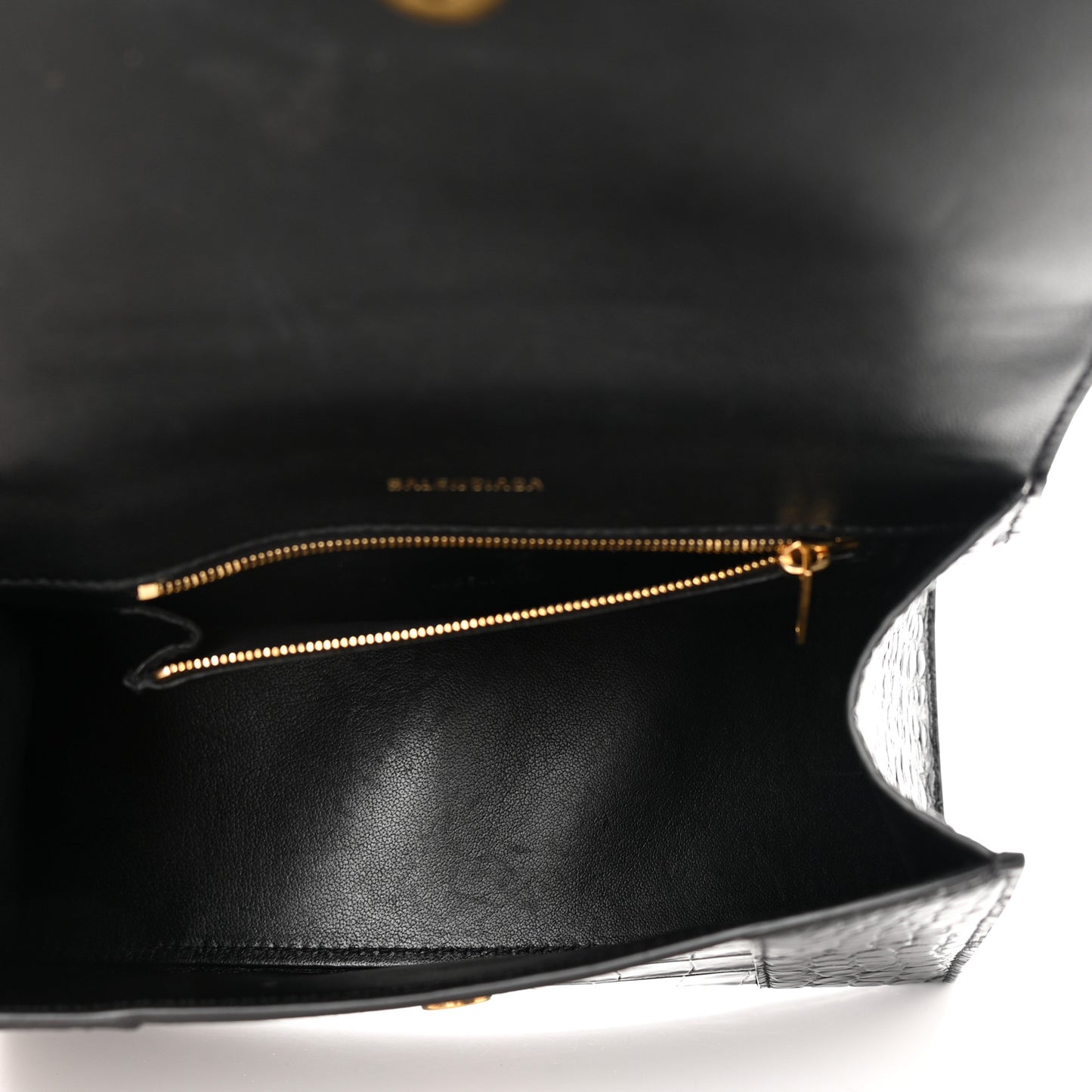 Shiny Calfskin Crocodile Embossed Small Hourglass Top Handle Bag Black