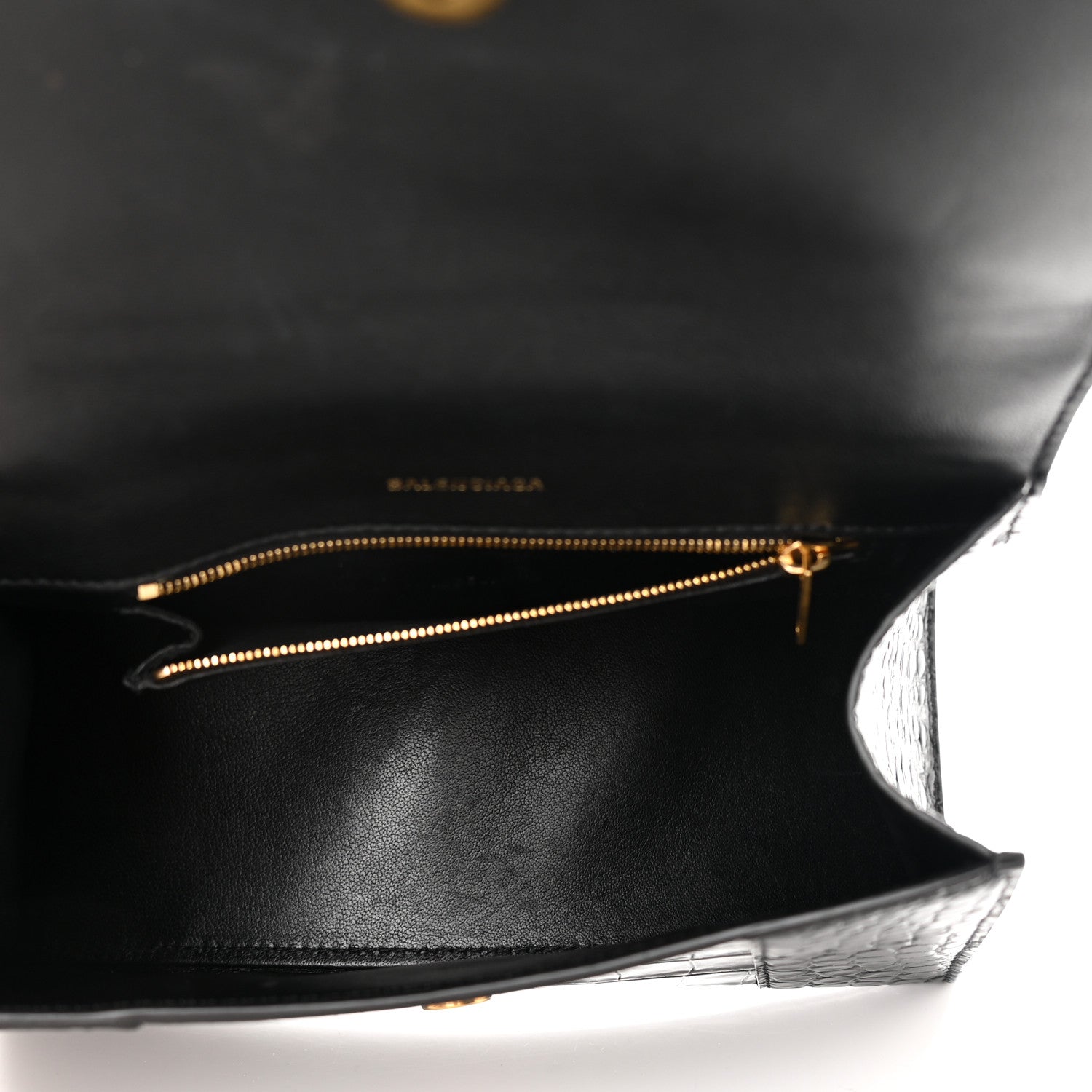 Balenciaga Shiny Calfskin Crocodile Embossed Small Hourglass Top Handle Bag Black 5 of 16
