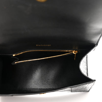 Balenciaga Shiny Calfskin Crocodile Embossed Small Hourglass Top Handle Bag Black 5 of 16