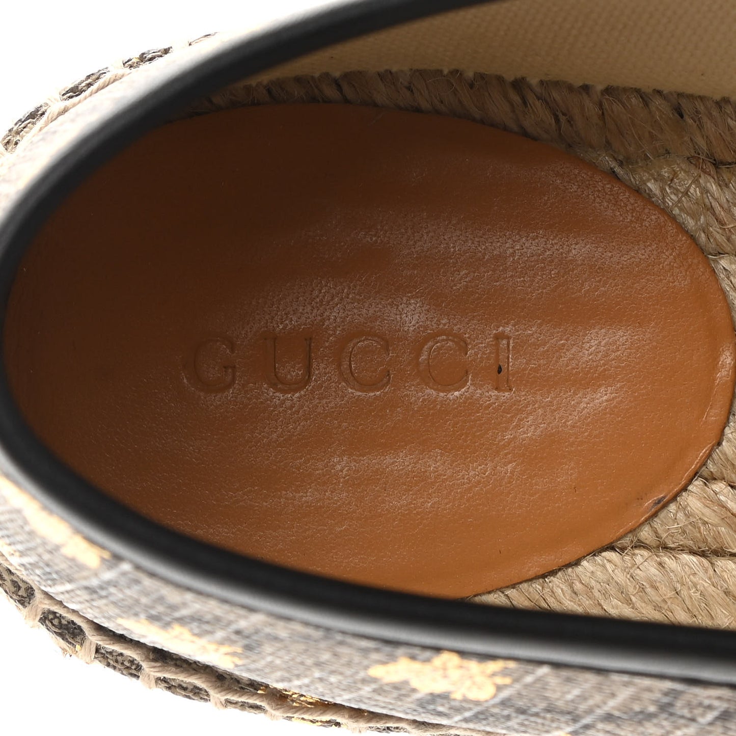 GG Supreme Monogram Bees Espadrille Flats 37.5 Beige Ebony Oro Black