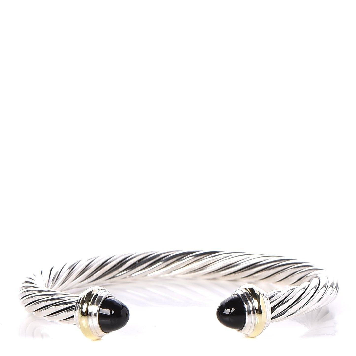 Sterling Silver 14K Yellow Gold Black Onyx 7mm Cable Classics Bracelet