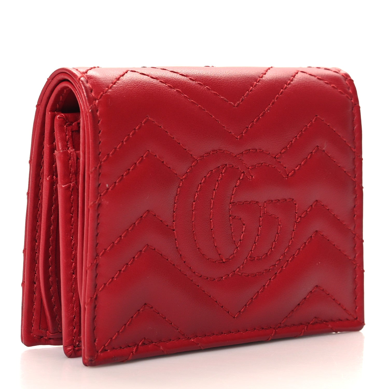Gucci Calfskin Matelasse GG Marmont Card Case Wallet Hibiscus Red 3 of 10