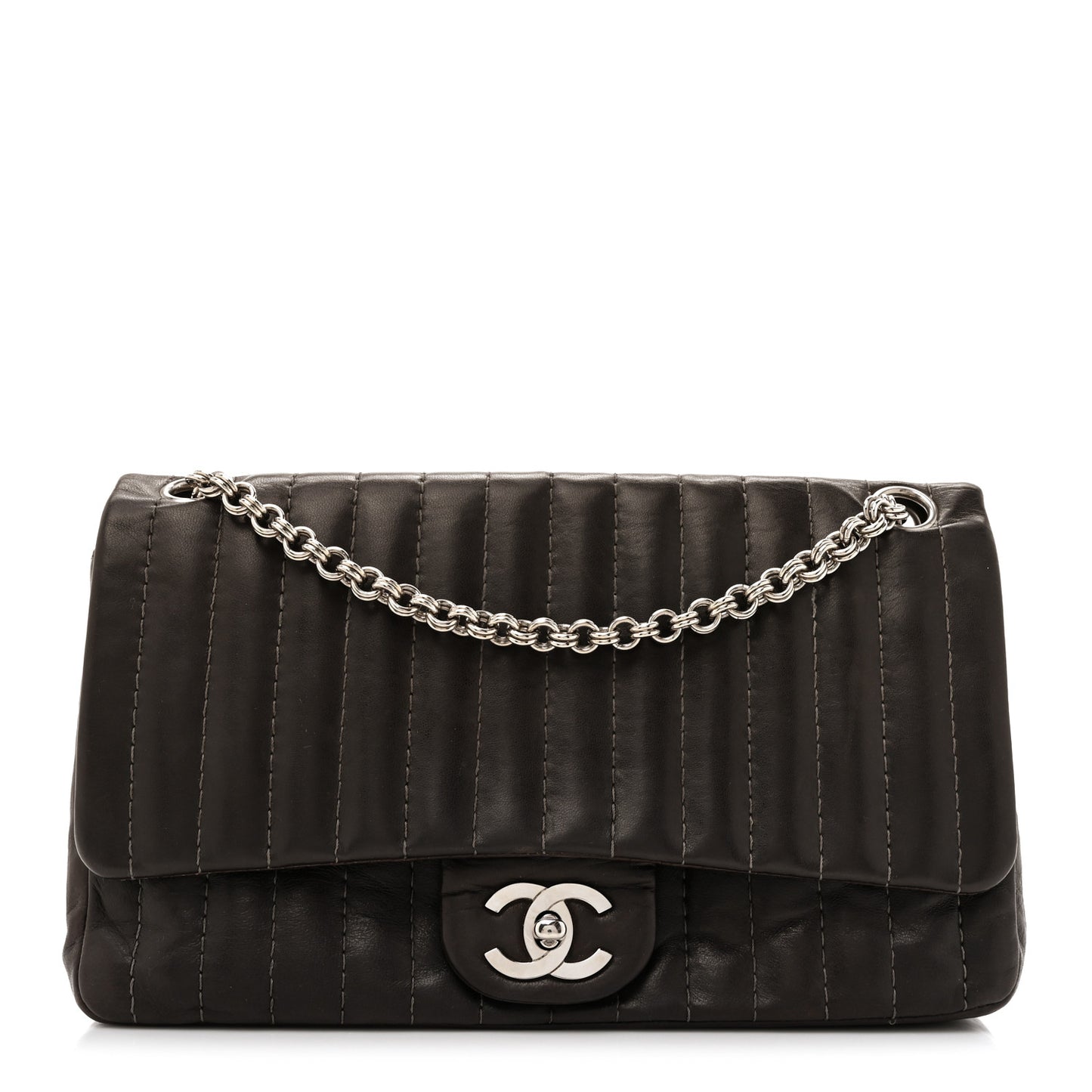 Lambskin Vertical Quilted Medium Single Flap Brown