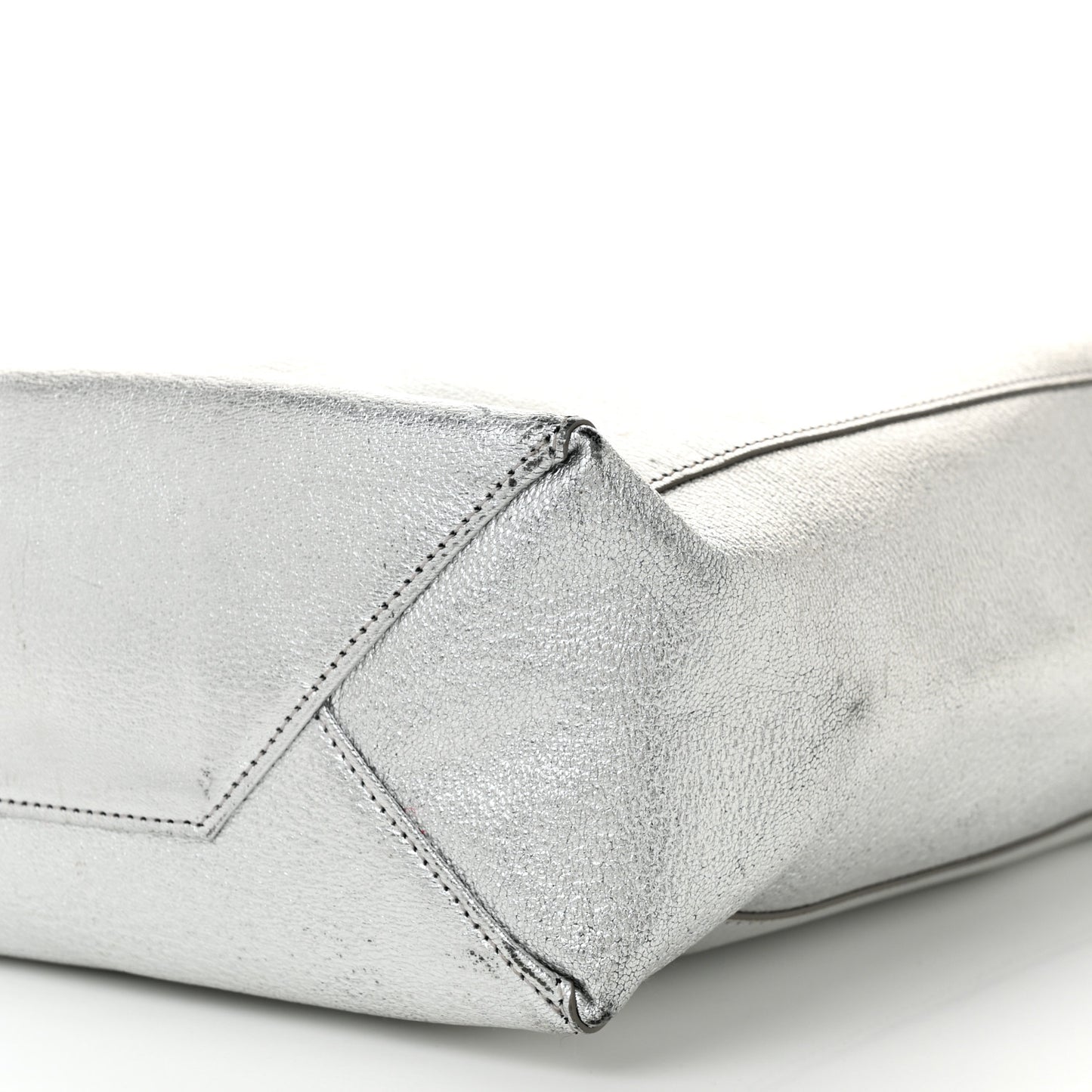 Metallic Grained Calfskin Small Vertical Cabas Silver