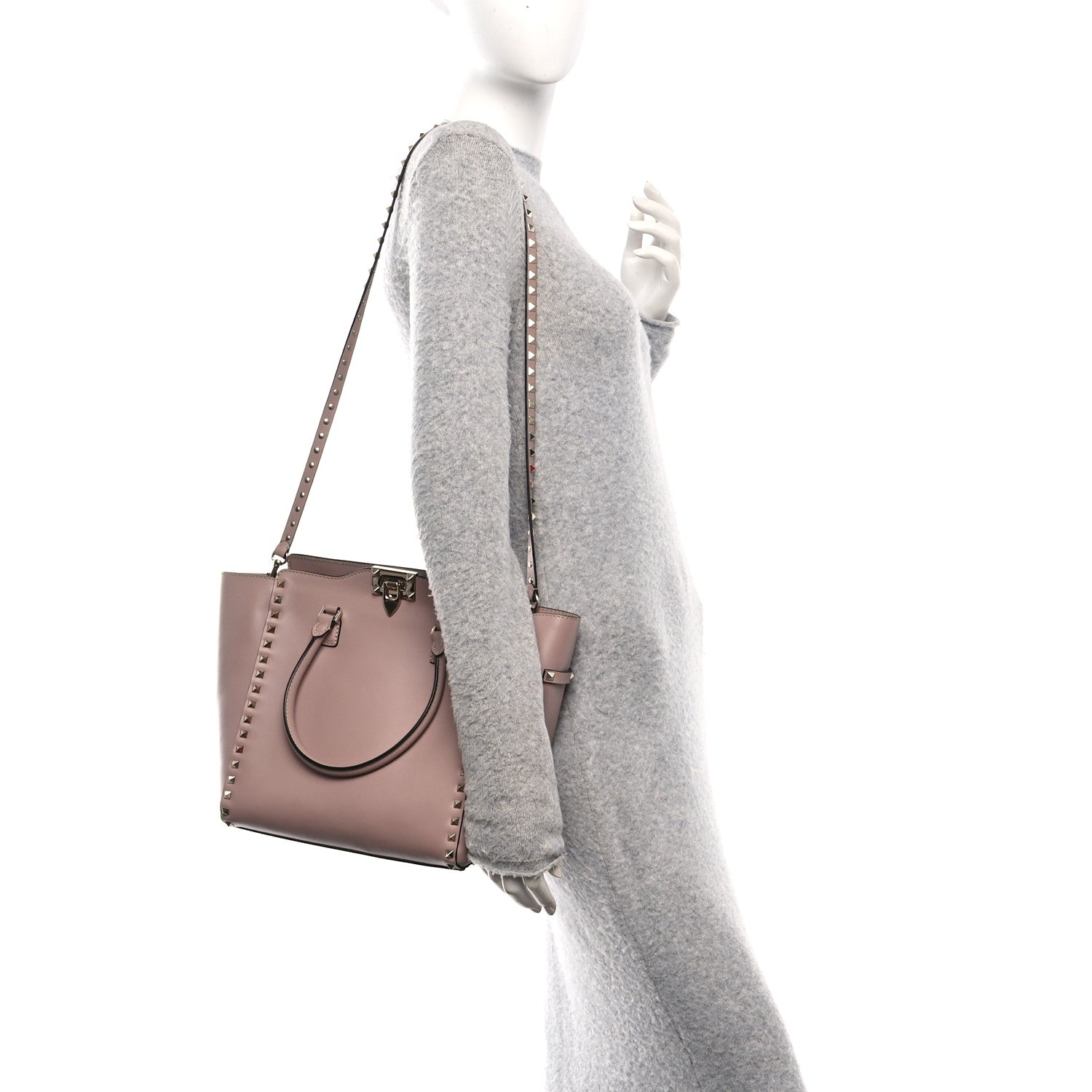 Valentino Garavani Vitello Small Rockstud Double Handle Tote Poudre 2 of 9
