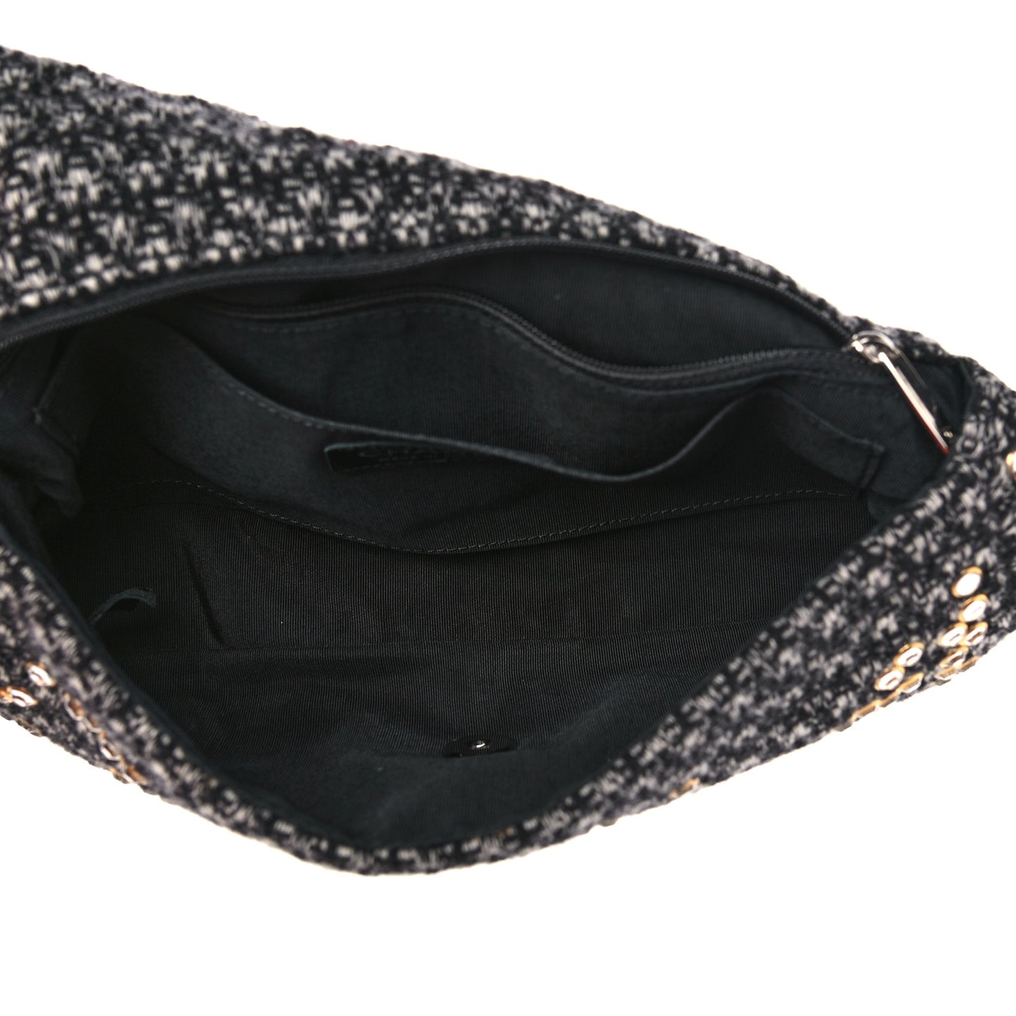 Crystal Tweed Quilted Medium Single Flap Black