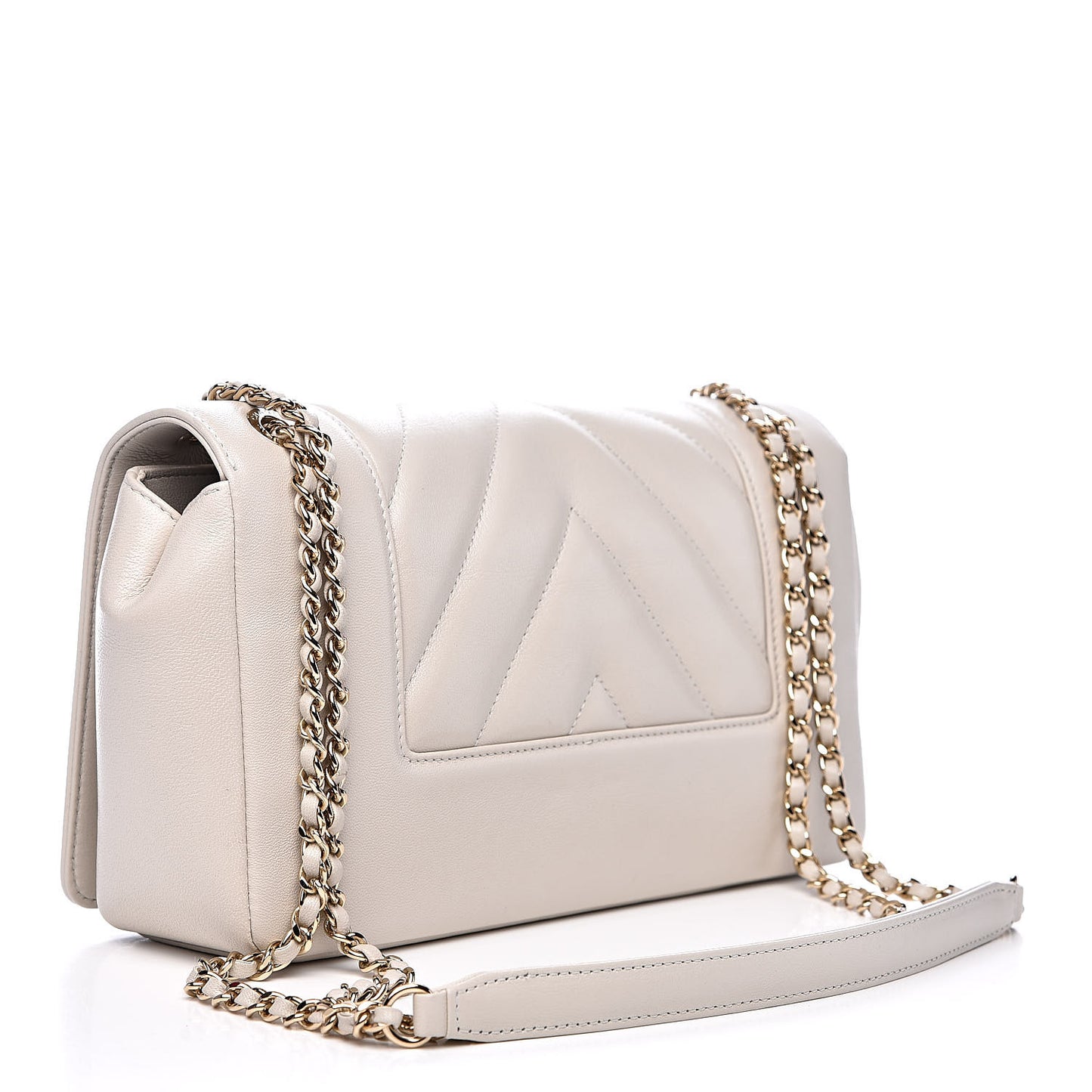 Sheepskin Chevron Quilted Medium Vintage Mademoiselle Flap White