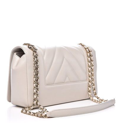 Chanel Sheepskin Chevron Quilted Medium Vintage Mademoiselle Flap White 3 of 10