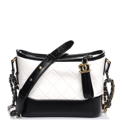 Chanel Aged Calfskin Quilted Small Gabrielle Hobo Black White 1 of 7