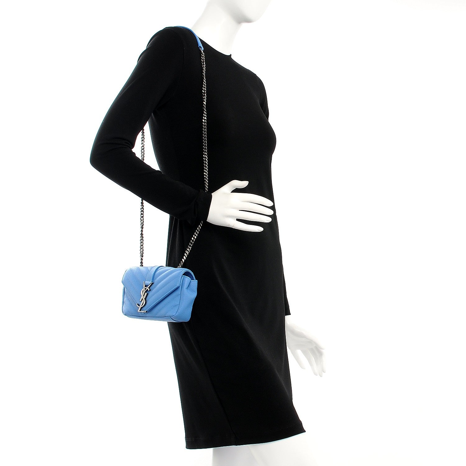 Saint Laurent Grained Calfskin Matelasse Monogram Classic Baby Chain Bag Blue 2 of 8