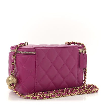 Chanel Lambskin Quilted Small Pearl Crush Vanity Case With Chain Fuchsia 3 of 12