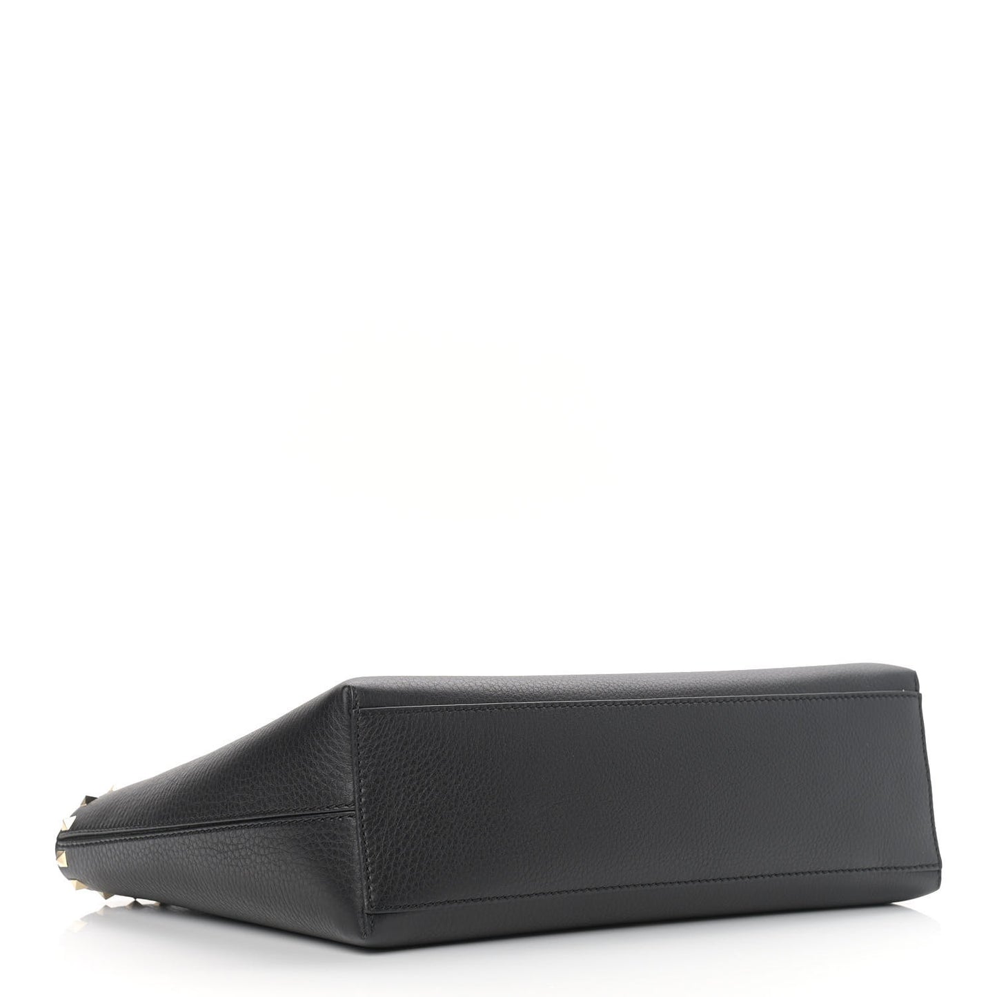 Grained Calfskin Small Rockstud Shoulder Tote Black