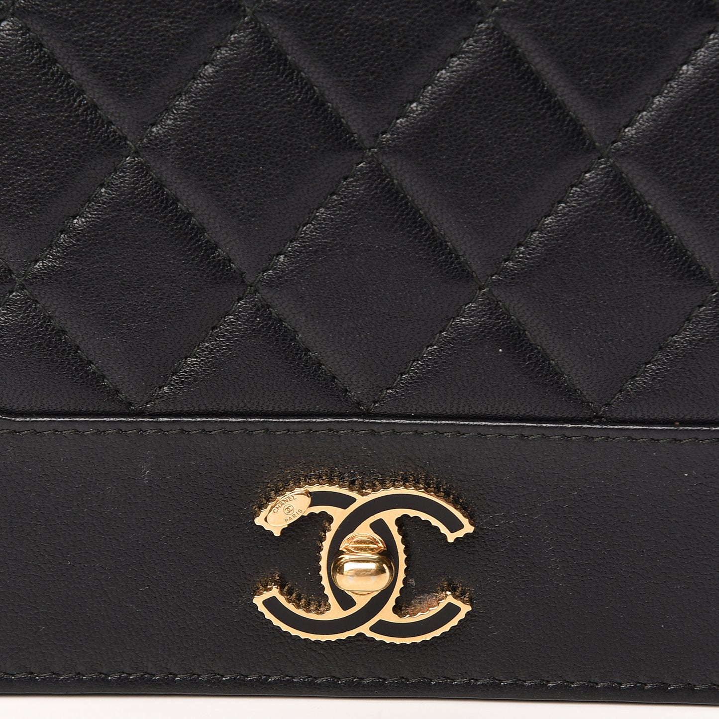 Sheepskin Quilted Mademoiselle Vintage Wallet On Chain WOC Black