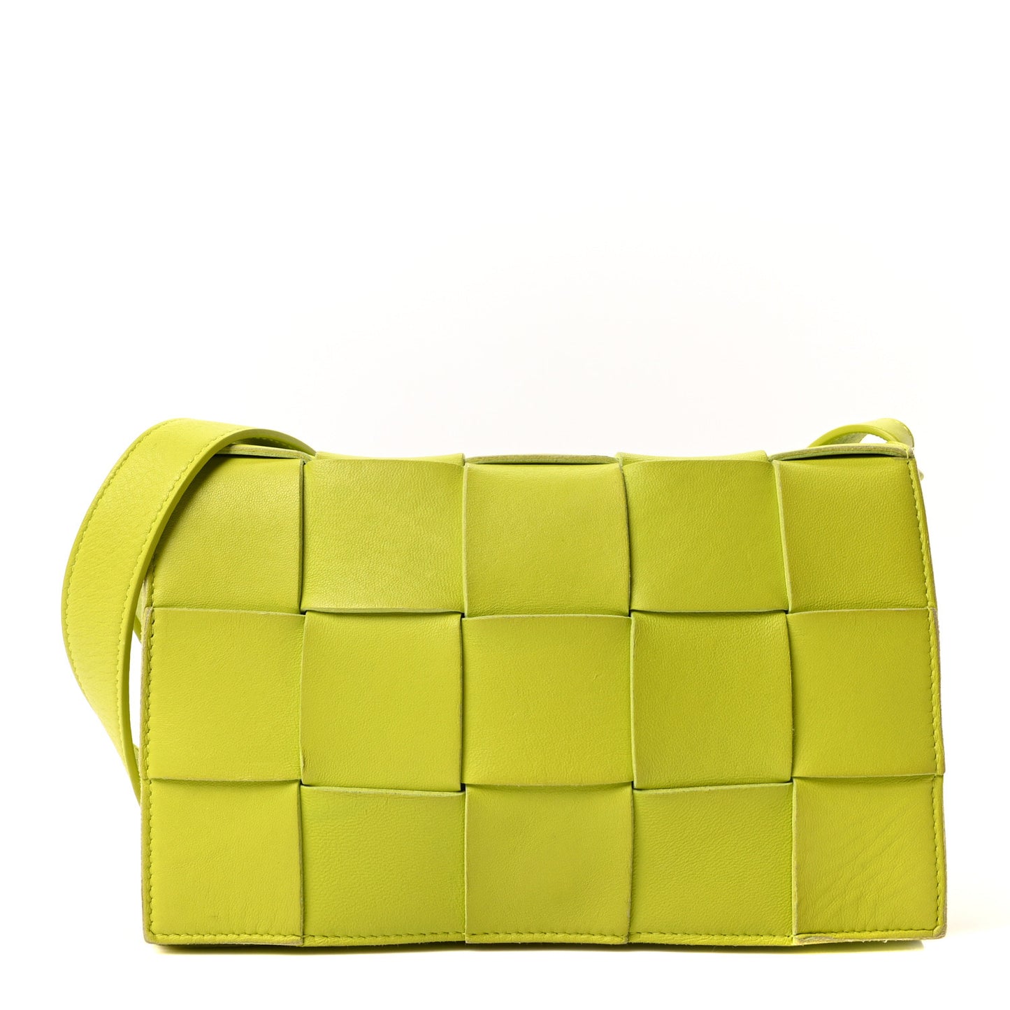 Lambskin Maxi Intrecciato Cassette Crossbody Bag Acid Kiwi