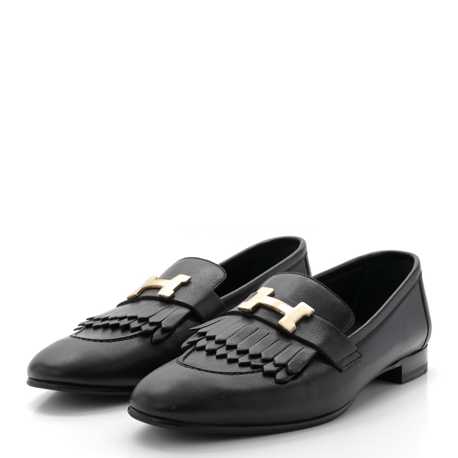 Hermes Goatskin Womens Royal Loafers 38 Black 2 of 9