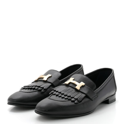 Hermes Goatskin Womens Royal Loafers 38 Black 2 of 9