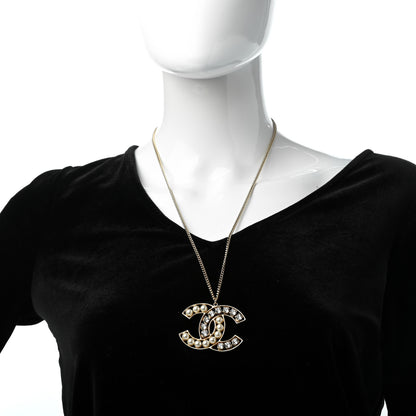 Chanel Pearl Crystal CC Pendant Necklace Gold 2 of 5