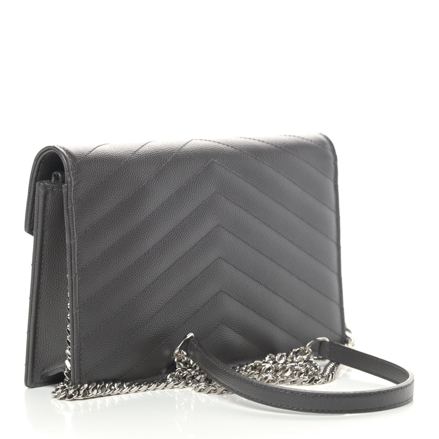 Grain De Poudre Matelasse Chevron Monogram Envelope Chain Wallet Coal