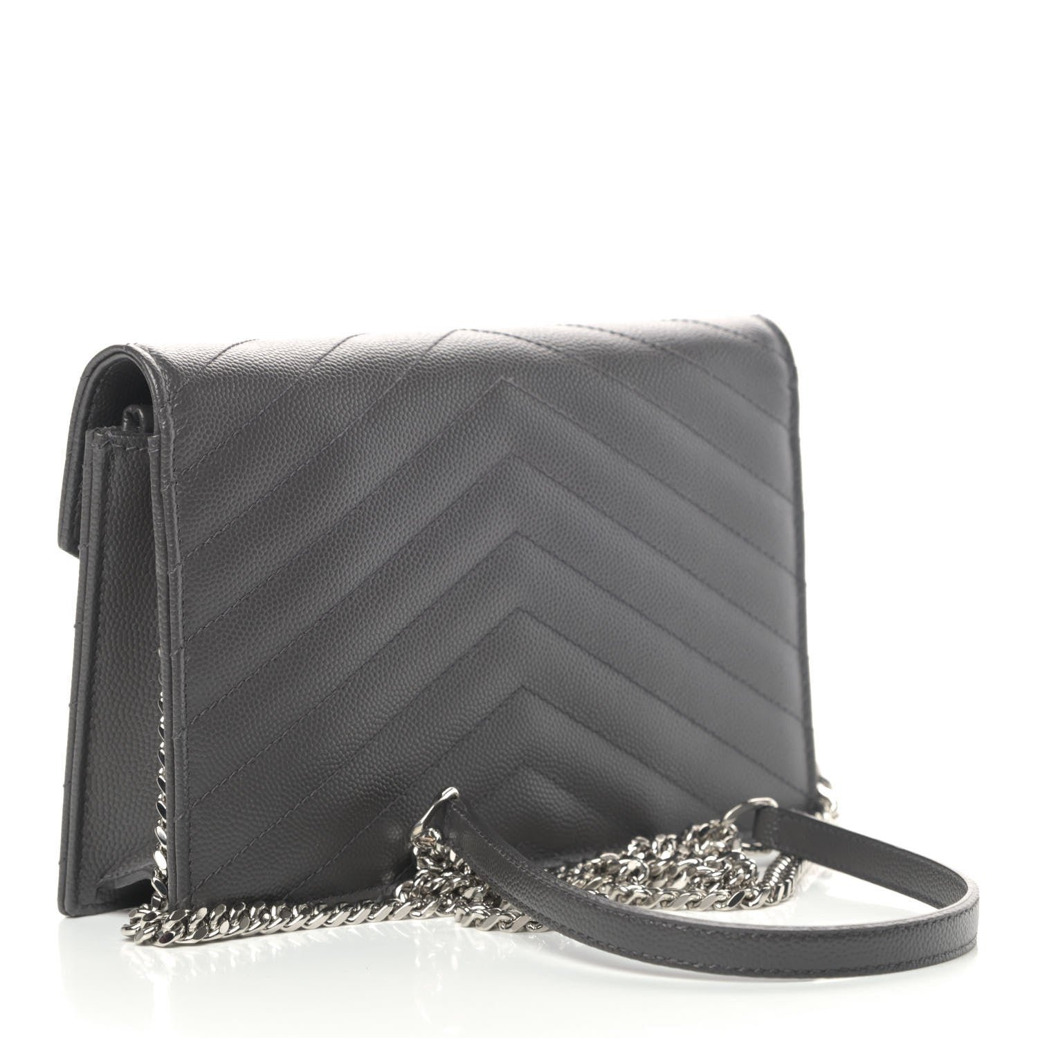 Saint Laurent Grain De Poudre Matelasse Chevron Monogram Envelope Chain Wallet Coal 2 of 4